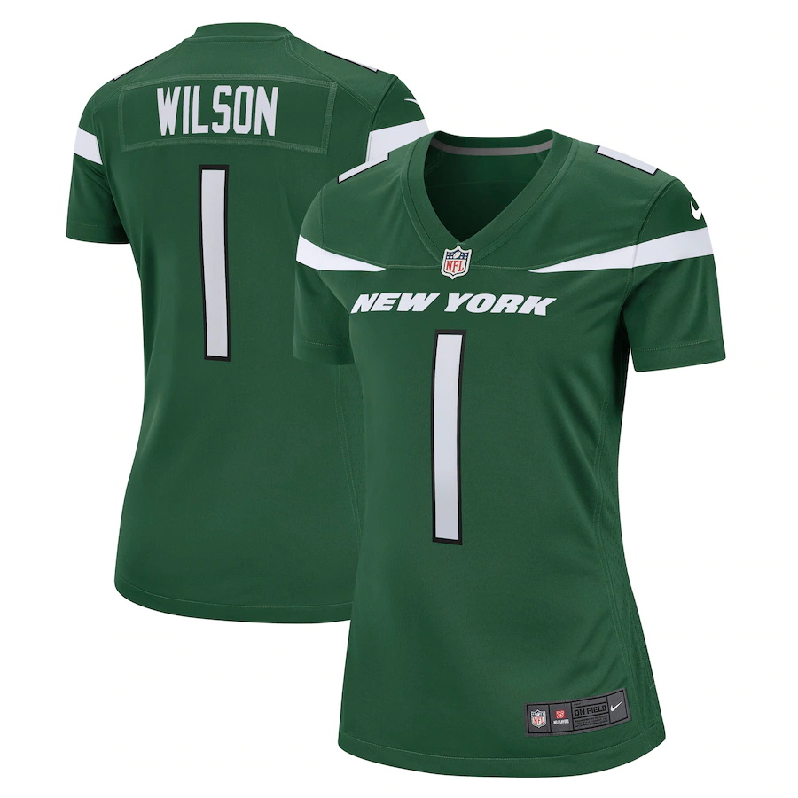 Custom Womens New York Jets #1 Zach Wilson Nike Gotham Green 2021 NFL Draft First Round Pick Game Jersey->women nfl jersey->Women Jersey
